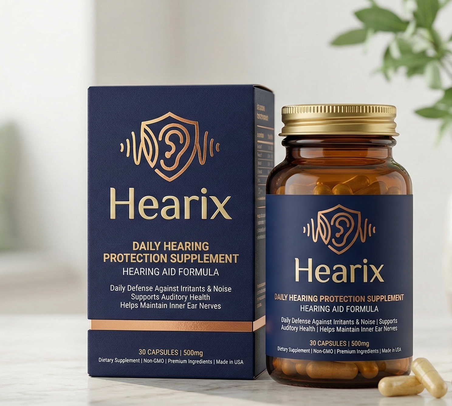 Hearix — suplemento premium para conforto auditivo, 30 cápsulas
